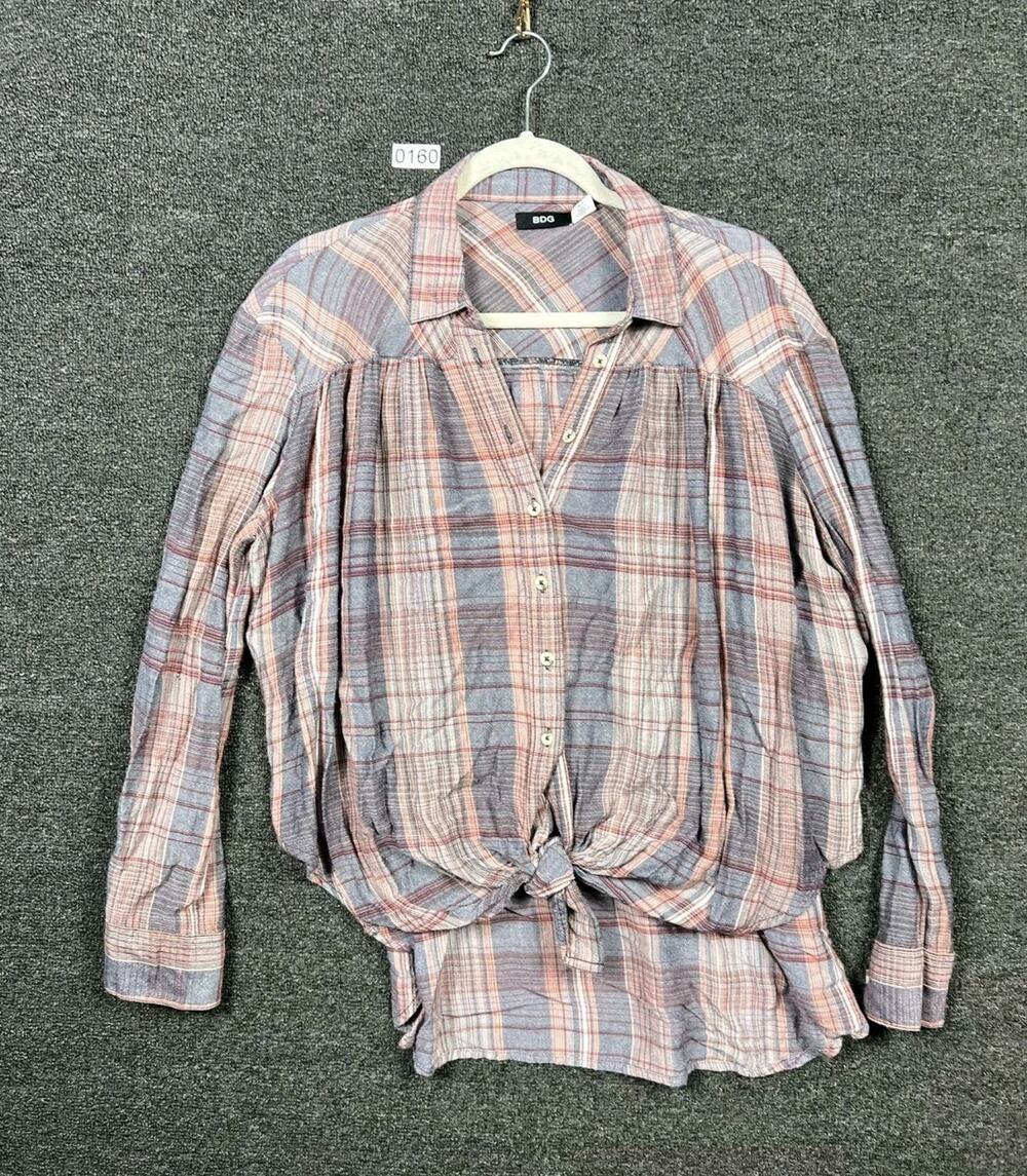 BDG Urban Outfitters Melanie Plaid Button Down Tie Front Top Womens SP Oversized